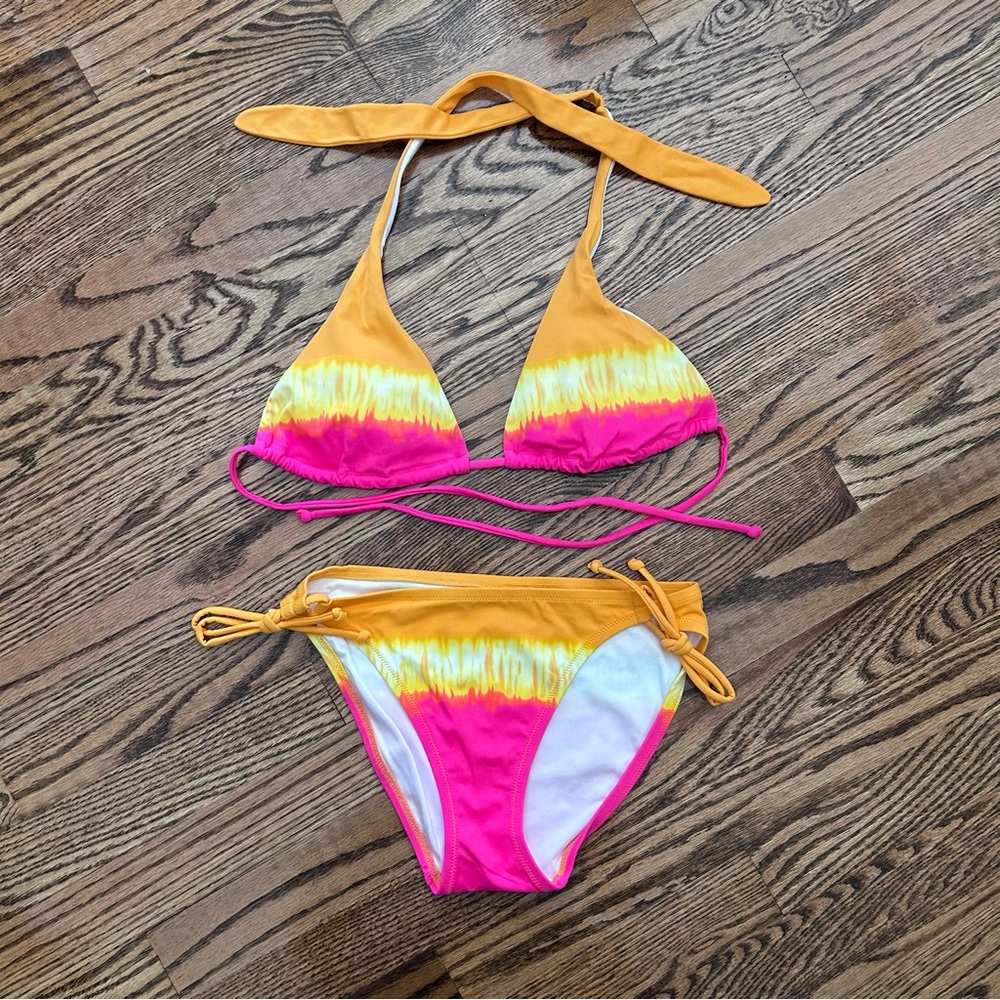 Victoria's Secret NWOT medium triangle halter orange pink yellow